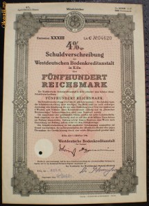 21. GERMANIA OBLIGATIUNE 500 REICHSMARK 1.10.1941 KOLN foto