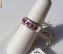 Inel designer aur 14K, 4.7g, ornat cu 5 RUBINE printesa si 28 BRILIANTE foto
