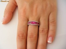 Inel designer aur 18K, 5.9g, ornat cu 13 RUBINE emerald si zeci de BRILIANTE, 1.65CT !! foto