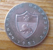 Anglia, Half Penny, Bronz, 1791, XFine: Duke of Lancester! foto