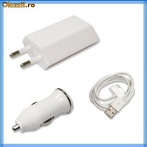 Accesorii Apple iPhone 3G 3GS 4 iPod iPad - Incarcator Masina si Casa + Cablu USB foto