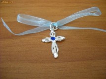 Cruce/ cruciulita botez albastra/ albastru cu pietricica si fundita/ fondita organza baieti/ baietei foto