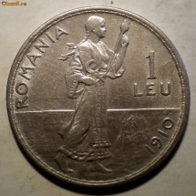 C.203 ROMANIA CAROL I 1 LEU 1910 XF ARGINT 5g foto
