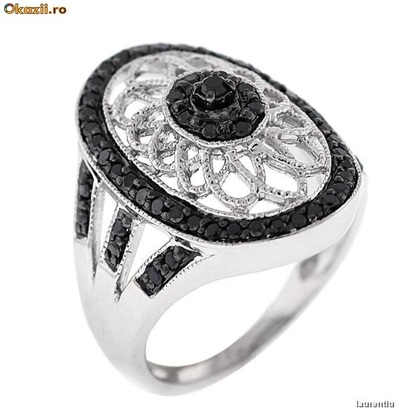 Inel Ag 1 CARAT DIAMANTE negre, design deosebit foto mare
