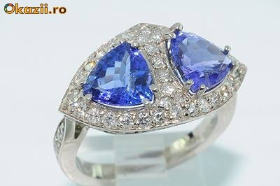 Inel designer highend cu TANZANITE topclass si DIAMANTE foto mare