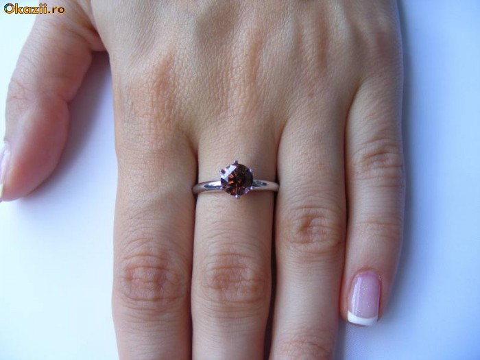 Inel logodna aur alb 14K cu BRILIANT solitaire roz de 1.2 CARATE cu certificat foto mare