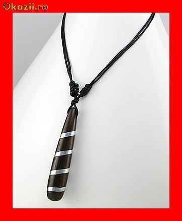 Lant Fantezie Inox-Bumbac-Lemn Pandantiv Conic Inedit LFAN-021 foto mare