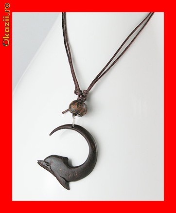 Lantisor Fantezie Bumbac-Pandantiv Lemn Design Delfin LFAN-023 foto mare
