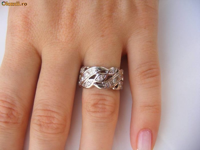 Inel/Verigheta designer aur 14K, 5.2g, model ornamental ornat cu 28 BRILIANTE foto mare
