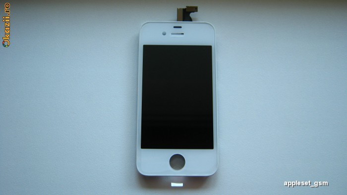 TouchScreen Digitizer LCD Display Rama Geam Apple iPhone 4 White Original foto mare