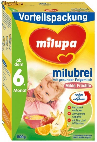 Cereale cu lapte MILUPA cu Fructe (bebe peste 6 luni) 500gr, GERMANIA (livrare gratuita la comenzi peste 70 lei; vezi detalii in poza nr.2) foto mare