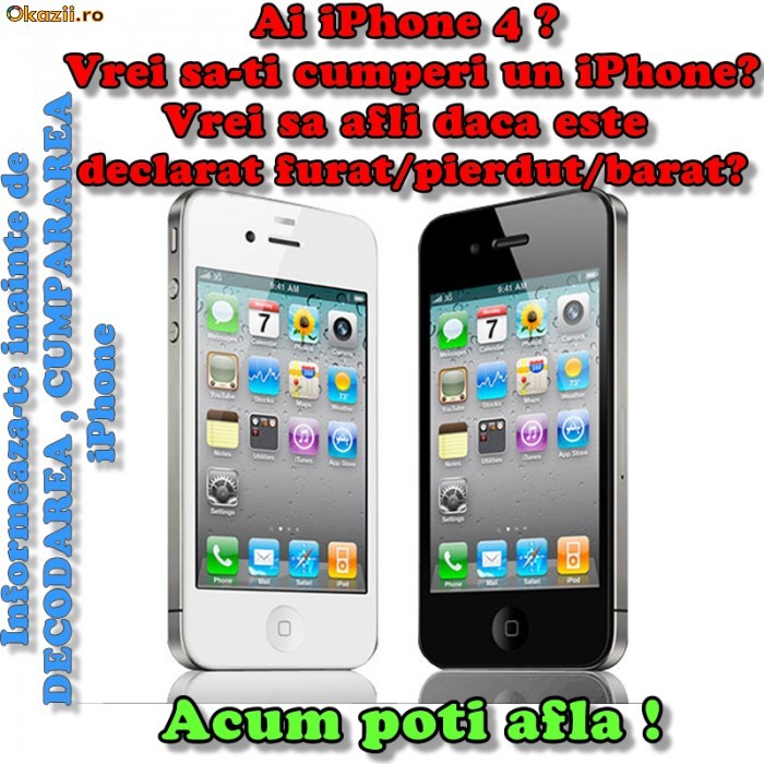 AFLA INFORMATII DESPRE iPhone 4S, iPhone 4 , 3G sau 3GS ** BLACKLIST IPHONE ** (daca este BARAT / FURAT / PIERDUT / recuperat pe asigurare etc.) foto mare