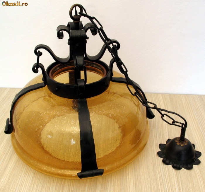 ^*^ CANDELABRU VECHI  ( lustra) din FIER FORJAT ^*^ foto mare