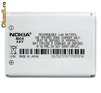 ACUMULATOR NOKIA BLC-2 ORIGINAL 1260, 1261, 2260, 3310, 3360, 3361, 3390, 3395, 3560,3570, 585,3586i,3588i,3589i,3590,3595, 6010,6651,6800,6810 foto mare