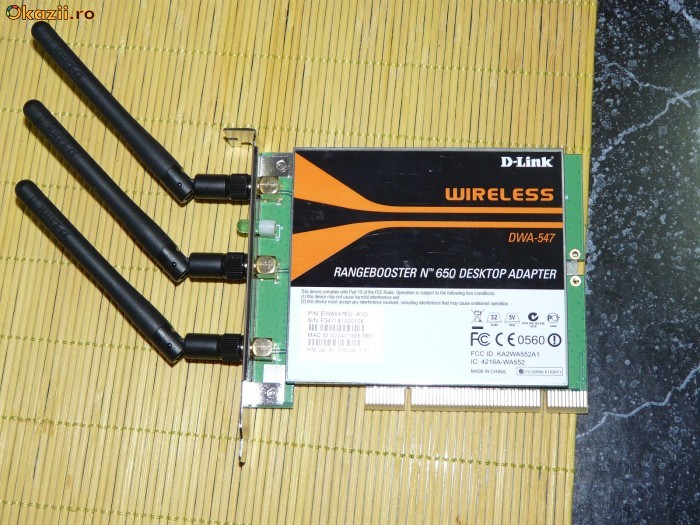 VAND PLACA WIRELESS DWA-547 RangeBooster N&trade; 650 PCI Adapter foto mare