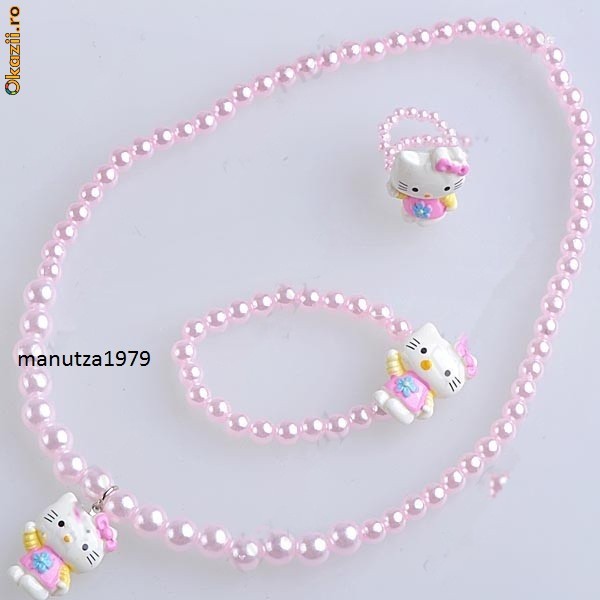 SET BIJUTERII HELLO KITTY UNICAT 3 IN 1 ( LANT ,BRATARA SI INEL) , CALITATE SUPERIOARA foto mare