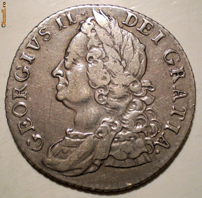 C.285 MARE BRITANIE GEORGE II 1 SHILLING 1758 ARGINT foto mare