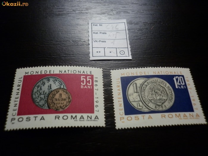 Romania LP 646 , Centenarul monedei nationale 1967 , MNH/** foto mare