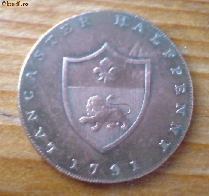 Anglia, Half Penny, Bronz, 1791, XFine: Duke of Lancester! foto mare