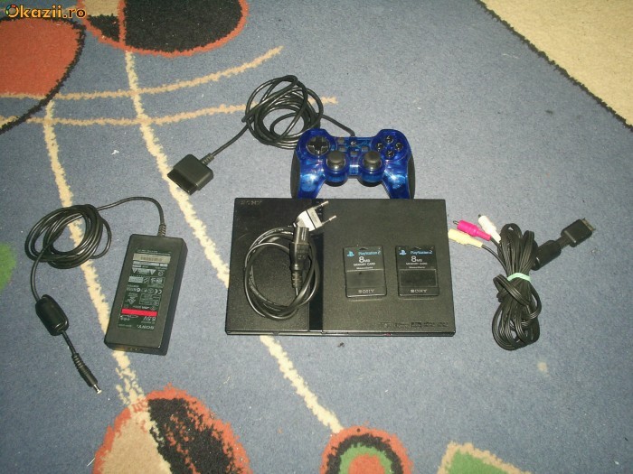 CONSOLA SLIM SONY PLAYSTATION 2 + JOYSTICK + CABLU TV AV + CARD SONY 8MB foto mare
