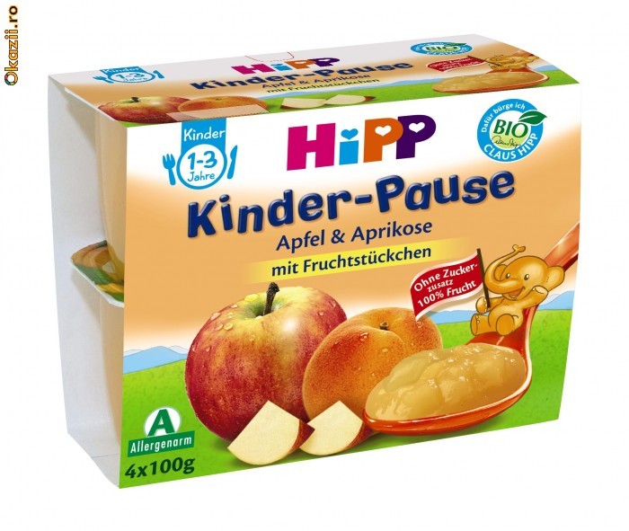 mancare bebelasi,  HiPP Kinder-Pause piure de MAR cu CAISA 1-3 ani cereale, iaurt, lapte, piure fructe, Nestle TRANSPORT GRATUIT foto mare