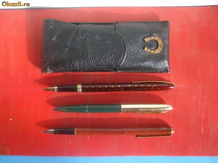 Set 3 stilouri anii 1980-1990 cu husa foto mare