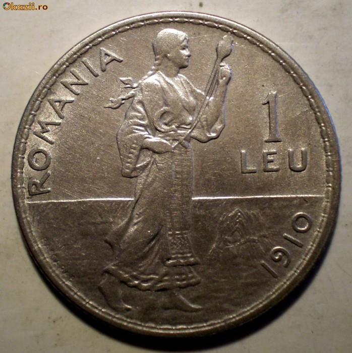 C.203 ROMANIA CAROL I 1 LEU 1910 XF ARGINT 5g foto mare