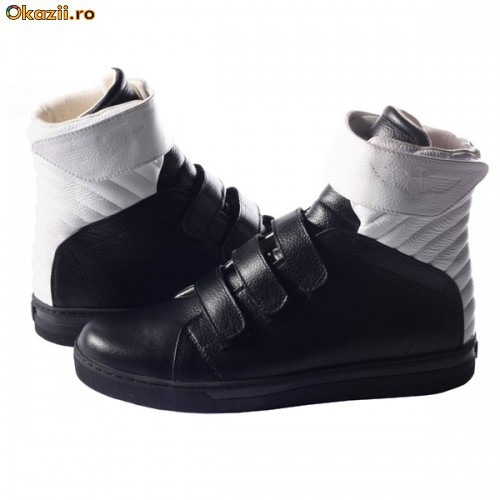 Ghete din piele Alessandro Biaggio - negru/alb [Cod: ABA038_G1] foto mare